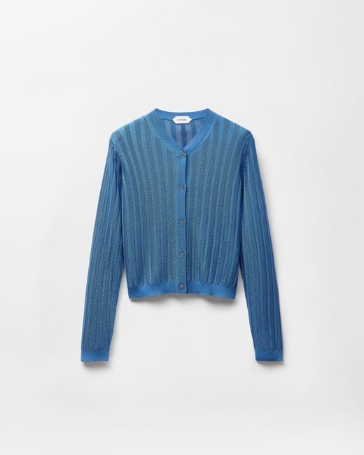 Versace Blue Viscose Mesh Ribbed Knit Cardigan