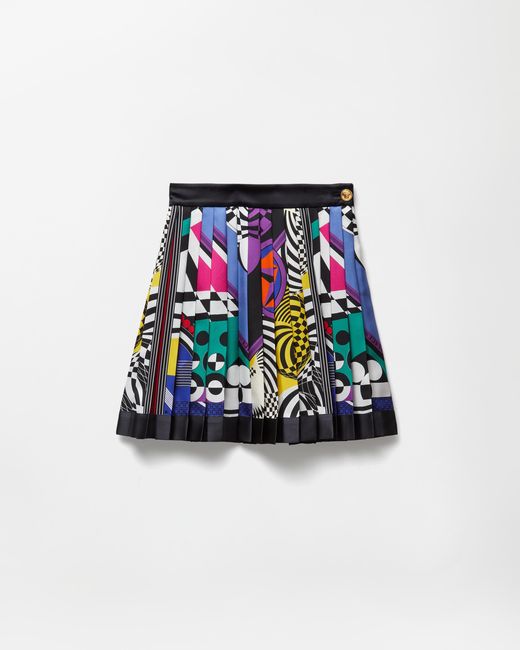 Versace White Printed Silk Twill Pleated Mini Skirt