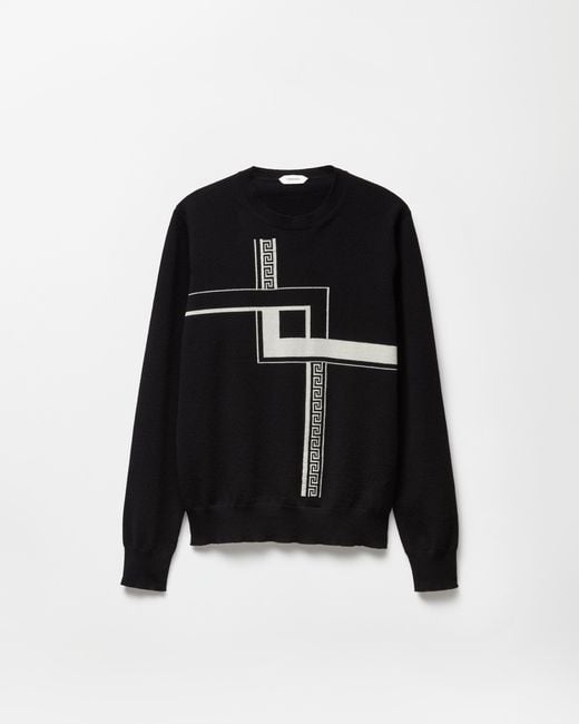Versace Black Intarsia Cashmere Knit Sweater for men