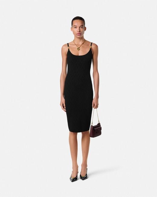 Versace Black V Allover Jacquard Knit Fitted Mini Dress
