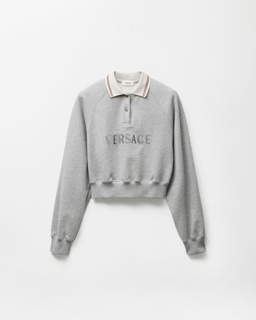 Versace Gray Embroidered-Logo Cotton-Jersey Sweatshirt