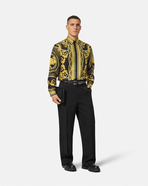 Versace Yellow La Coupe Des Dieux Silk Shirt for men
