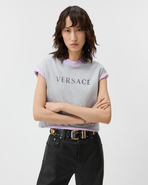 Versace Gray Printed Stretch Cotton-Jersey T-Shirt