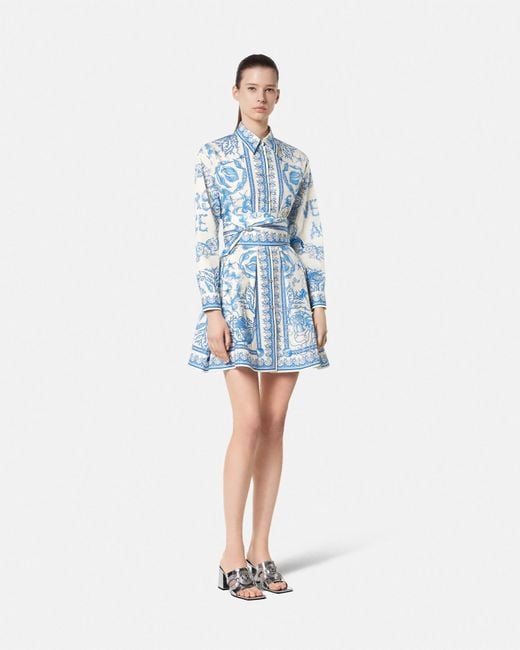 Versace Blue 'Underwater Barocco Bicolour Foulard' Dress