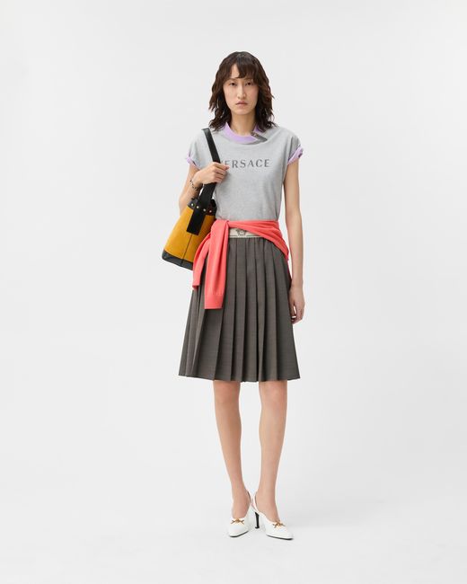 Versace Gray Pleated Wool-Mohair Midi Skirt
