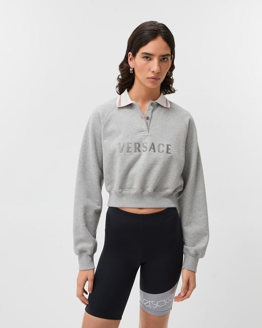 Versace Gray Embroidered-Logo Cotton-Jersey Sweatshirt