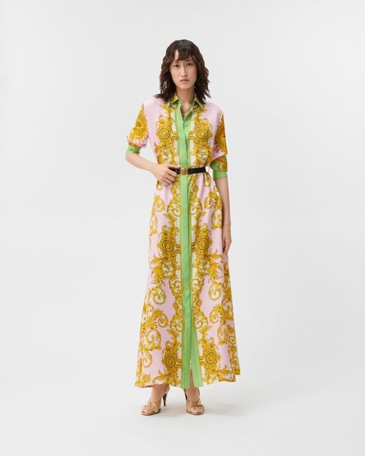 Versace Metallic Printed Silk Twill Long Dress