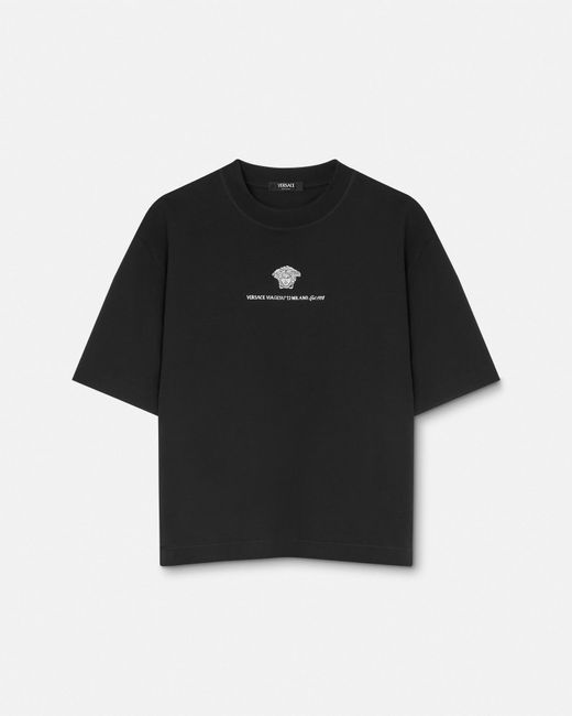 Versace Black Embroidered Medusa Milano T-shirt for men