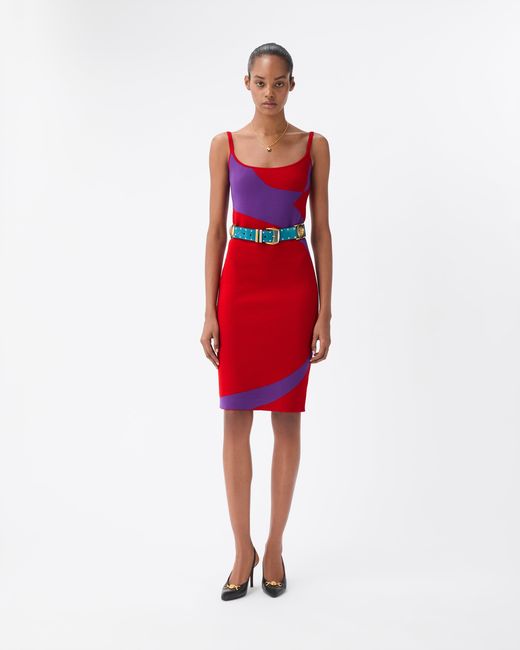 Versace Red Stretch Wool Knit Mini Dress