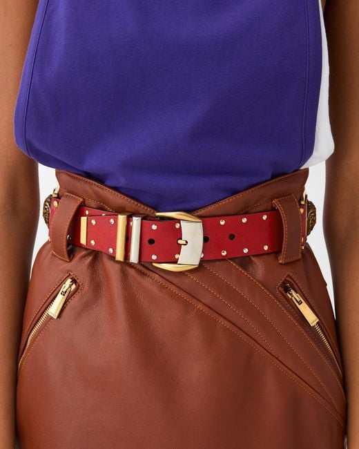 Versace Red Studded Leather Belt 4 Cm