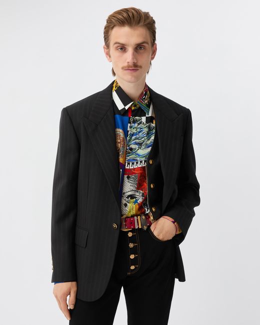 Versace Black Jacquard Wool Blazer for men