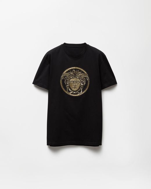 Versace Black Embroidered Cotton-Jersey Slim T-Shirt for men