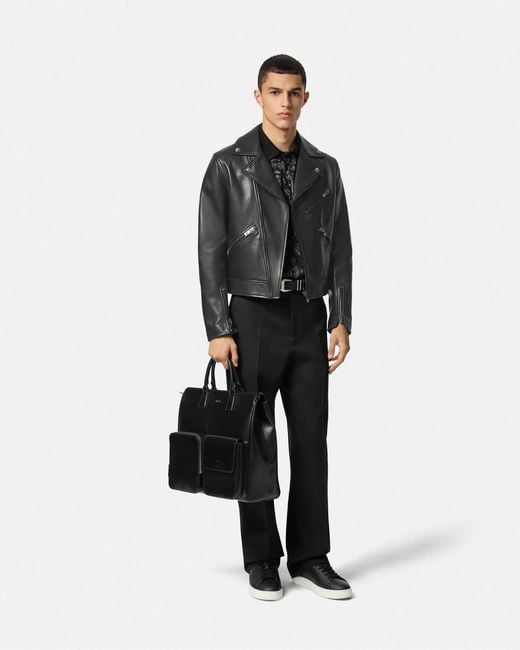 Versace Black Biker Jacket With Zipped Pockets for men
