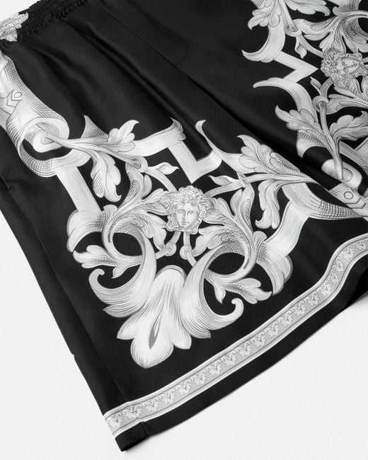 Versace Black Silk Shorts With "Architectural Baroque" Print for men