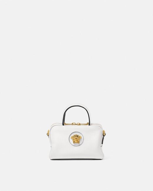 Versace White La Medusa Leather Mini Boston Bag