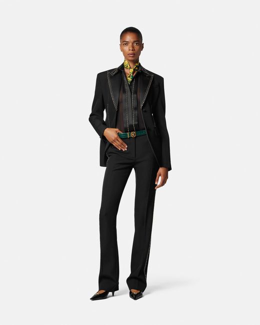 Versace Black Embellished Silk Georgette Relaxed Shirt