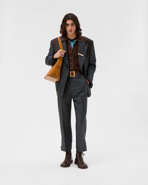 Versace Gray Wool-Mohair Regular Formal Pants for men