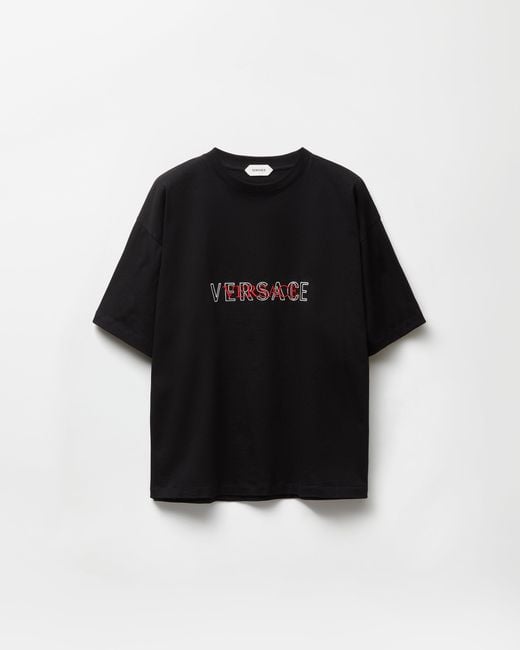 Versace Black Embroidered-Logo Cotton-Jersey Regular T-Shirt for men