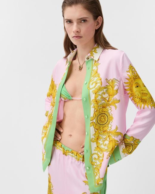 Versace Yellow Printed Silk Twill Shirt