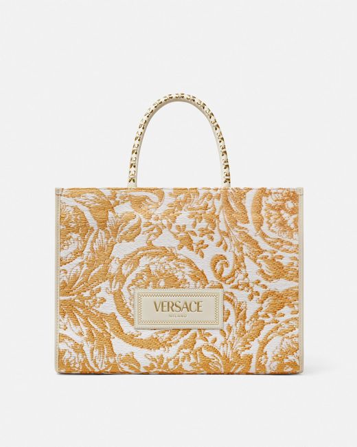 Versace Natural Barocco Athena Raffia Medium Tote Bag