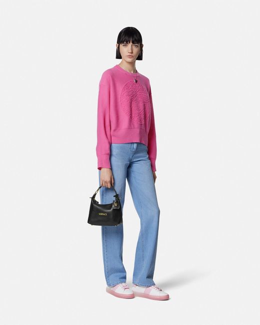 Versace Pink Medusa Frottee-Pullover Aus Wollmischung