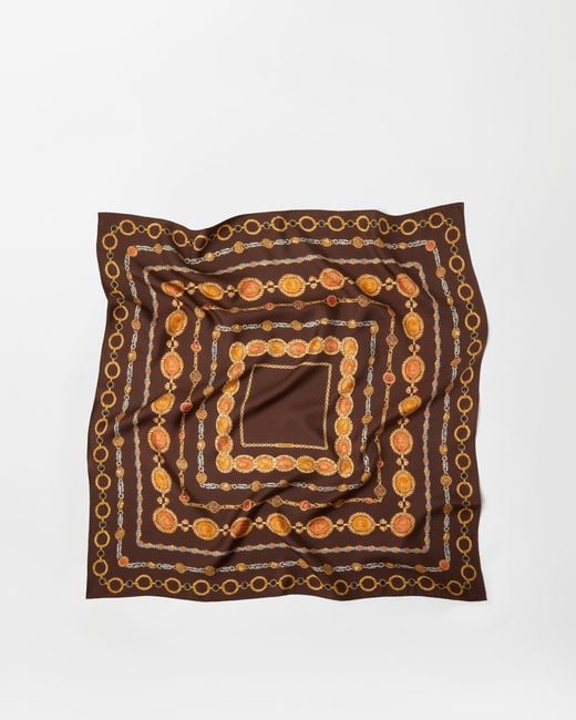 Versace Brown Printed Silk Twill Scarf 90 Cm