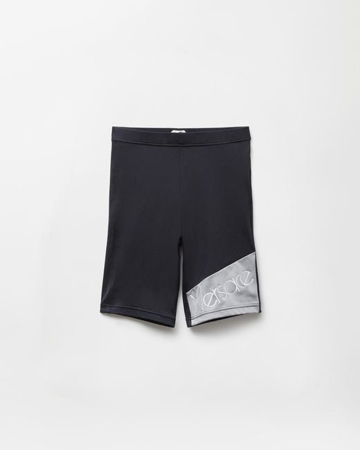 Versace Blue Embroidered-Logo Bicycle Shorts