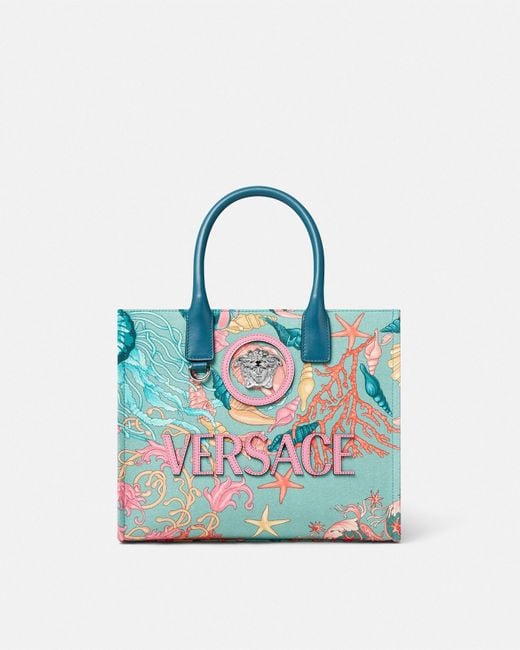 Versace Blue Underwater Barocco La Medusa Small Tote Bag