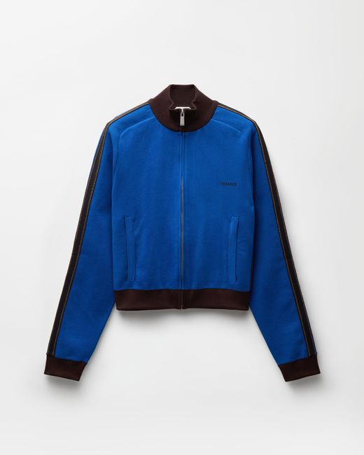 Versace Blue Double Cotton Nylon Zip Sweater for men