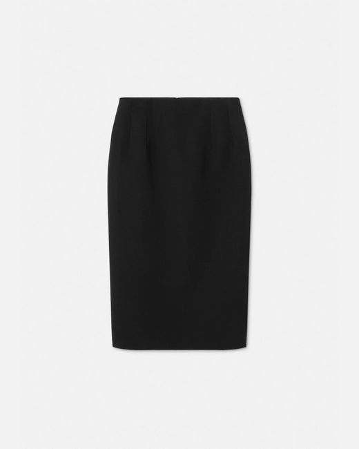 Versace Black Grain De Poudre Pencil Midi Skirt