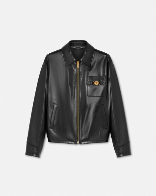 Versace Black Blouson Leather Jacket for men