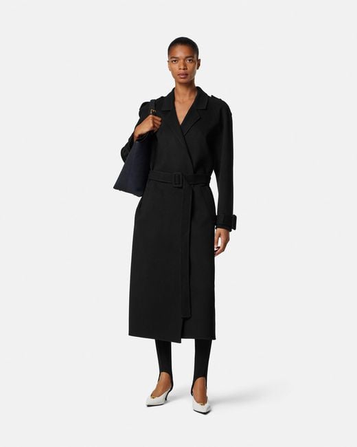 Versace Black Wool-Cashmere Belted Coat