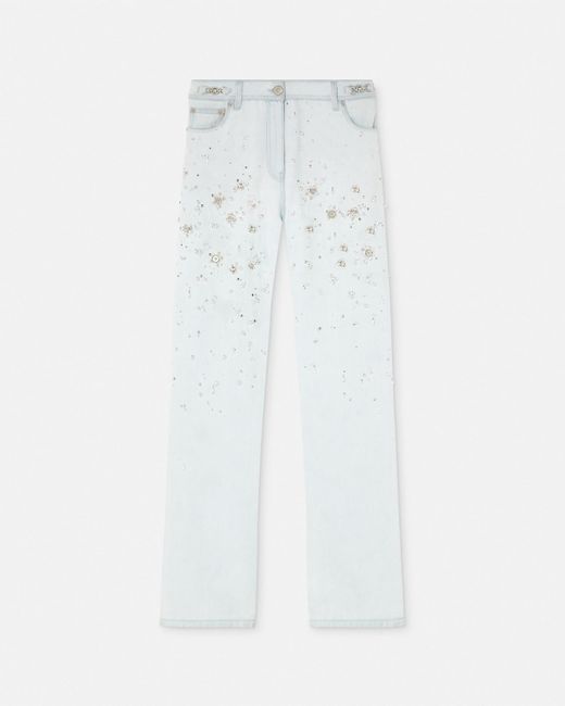 Versace White Embellished Boyfriend Jeans