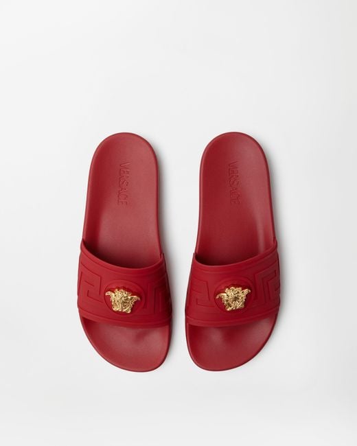 Versace Red La Medusa Rubber Sliders for men