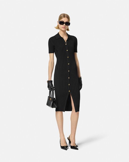 Versace Black Knit Midi Shirt Dress