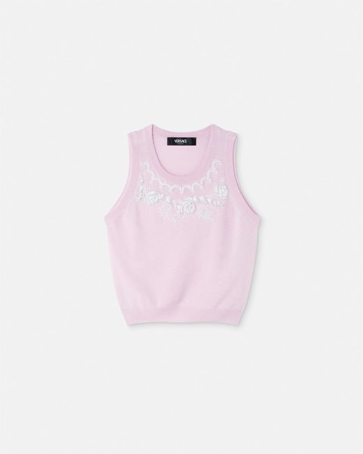 Versace Pink Embroidered Cashmere Knit Top