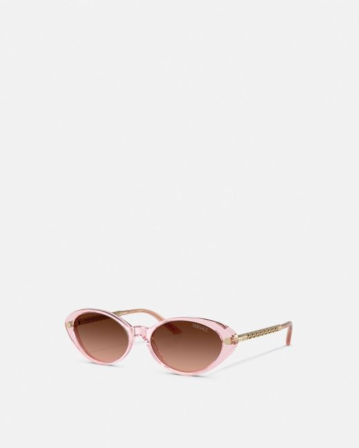 Versace White Tubular Greca Oval Sunglasses