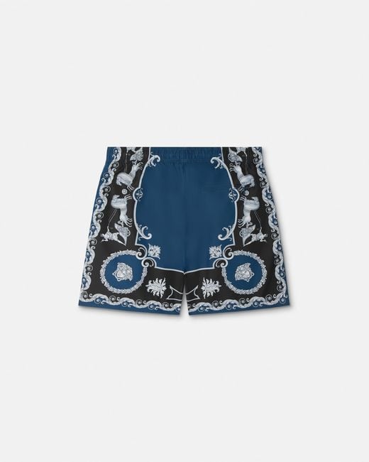 Versace Blue Printed Swim Boardshorts for men