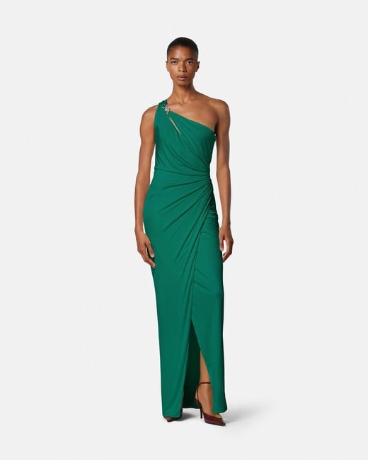 Versace Viscose-Jersey Draped Gown in Green | Lyst