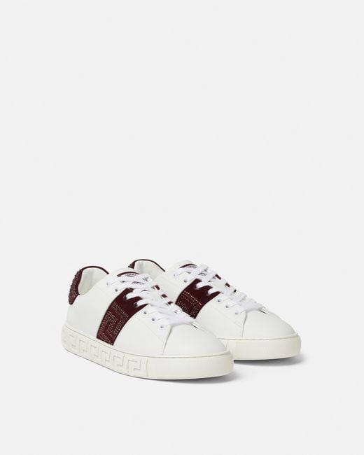 Versace White Greca Embellished Nylon Sneakers