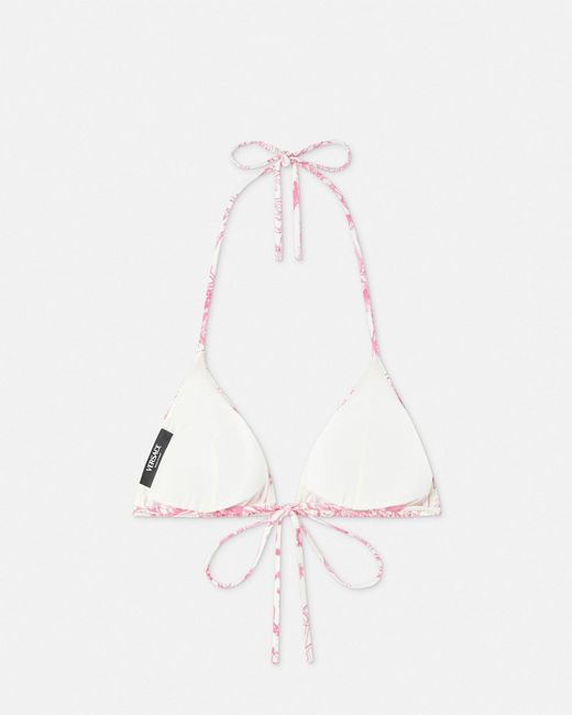 Versace Pink Floral-Print Triangle Bikini Top
