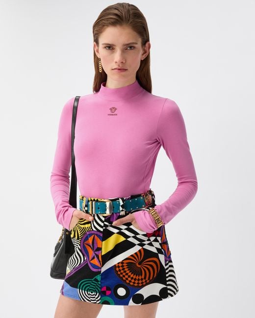Versace Pink Embroidered-Logo Stretch Cotton-Jersey Bodysuit