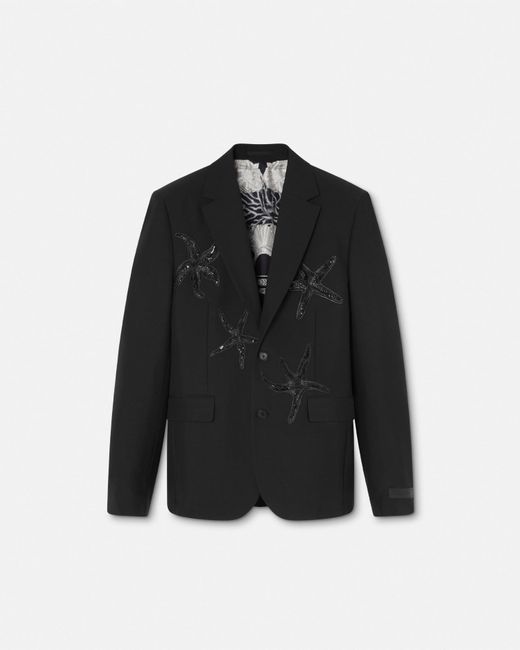 Versace Black Embellished Mohair-blend Blazer for men
