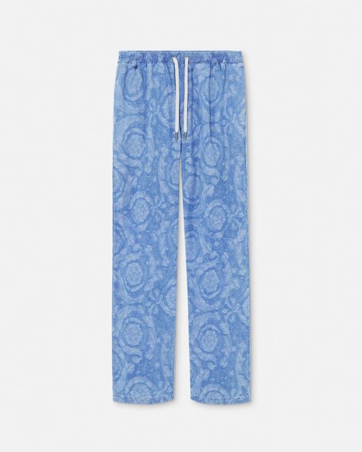 Versace Blue Barocco Chambray Denim Pants for men