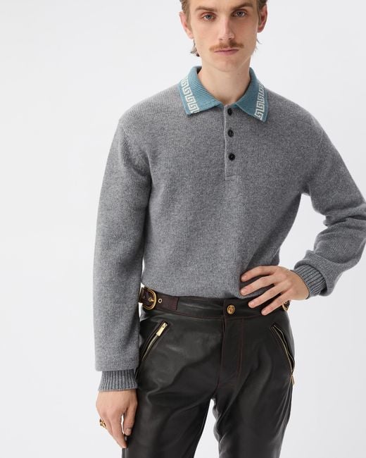 Versace Gray Wool & Cashmere Knit Sweater for men