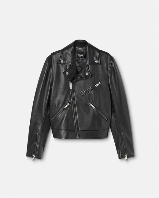 Versace Black Biker Jacket With Zipped Pockets for men
