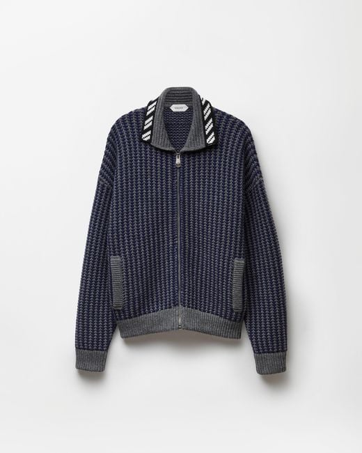 Versace Blue Intarsia Wool Knit Zip Cardigan for men