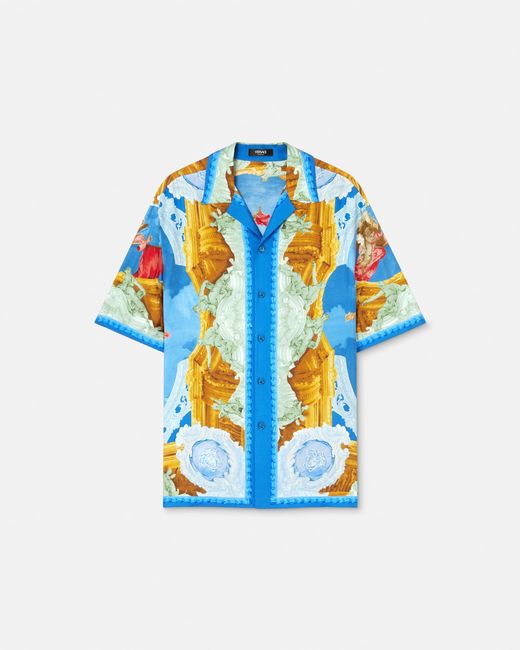 Versace Blue Silk Short-Sleeve Shirt for men