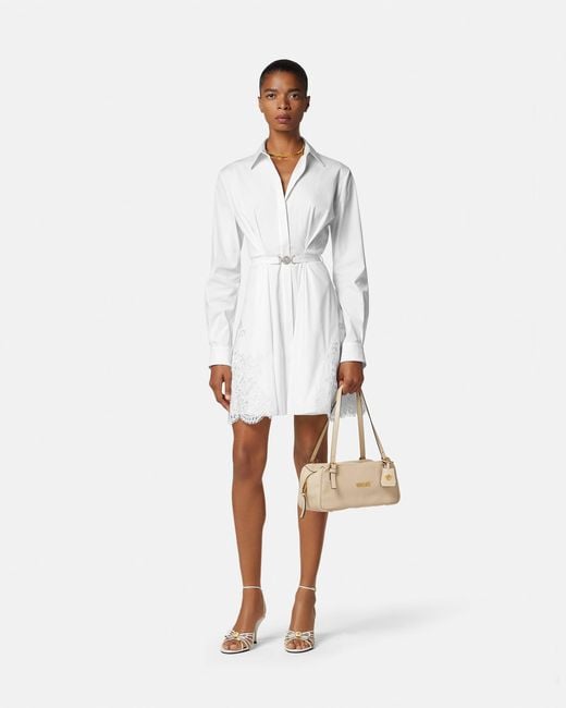 Versace White Lace-Trim Cotton-Poplin Mini Shirt Dress