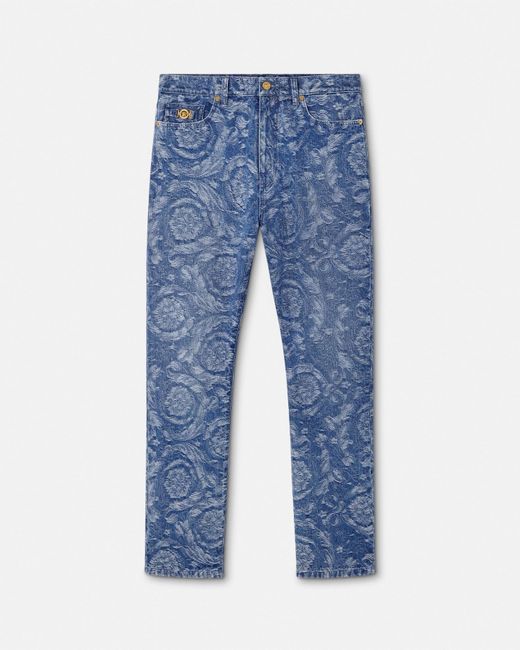 Jean À Coupe Classique En Jacquard Barocco Versace pour homme en coloris Blue
